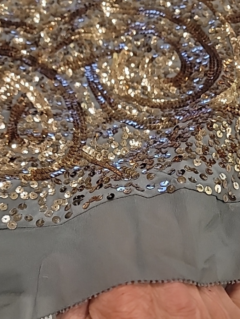BCBGMaxAzria Gold Sequin & Gray Mesh Cap-Sleeve Tank - Picture 5 of 12